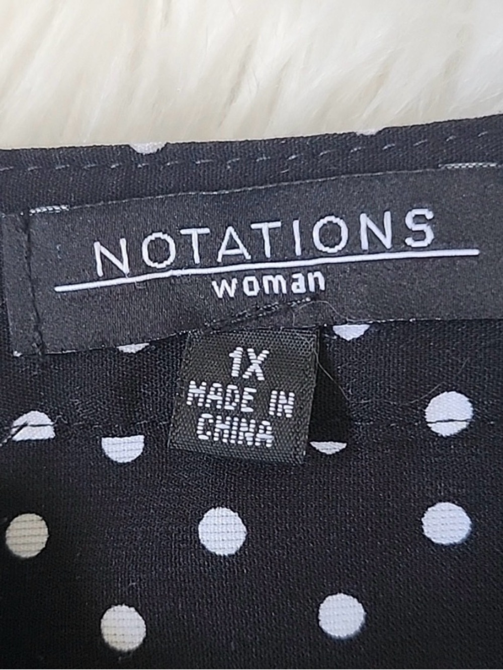 Notations Black and White Polka Dot Blouse with Straight Collar and Long Sleeves - Picture 12 of 13